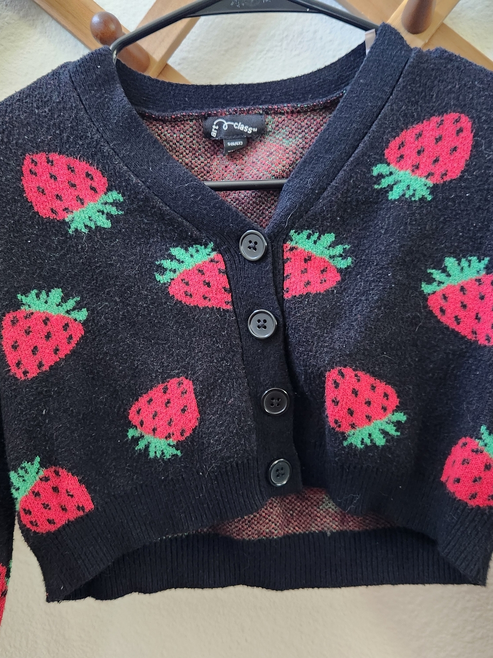 art class Black Cardigan with Red Strawberry Print